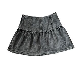 Mittoshop Black Gray Washed Denim Mini Skirt 90s Y2K Vibe Casual Party Sz. Small
